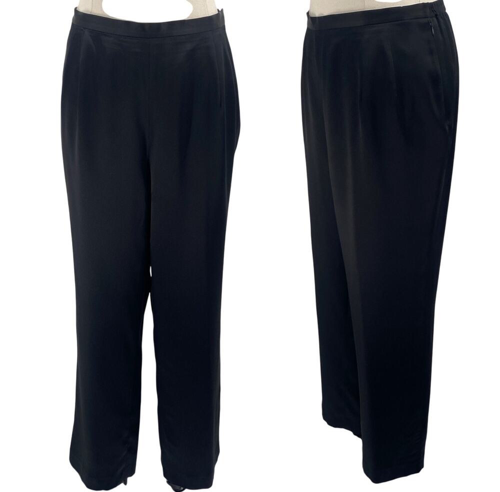 Vintage 90s Talbots Silk Satin Pants High Rise Tapered Leg Black Plus Womens 14